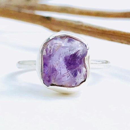 Raw Amethyst Gemstone Ring in 925 Sterling Silver - Crystal Of A Kind