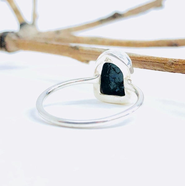 Raw Black Tourmaline Gemstone Ring in 925 Sterling Silver - Crystal Of A Kind