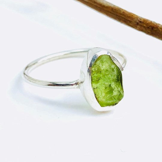 Raw Peridot Gemstone Ring in 925 Sterling Silver - Crystal Of A Kind