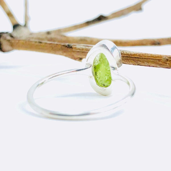 Raw Peridot Gemstone Ring in 925 Sterling Silver - Crystal Of A Kind