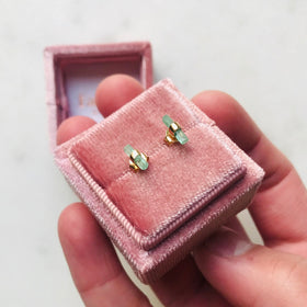 Raw Emerald Crystal Stud Earrings in Rose Gold - Crystal Of A Kind