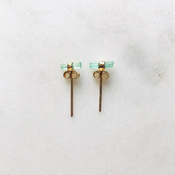 Raw Emerald Crystal Stud Earrings in Rose Gold - Crystal Of A Kind