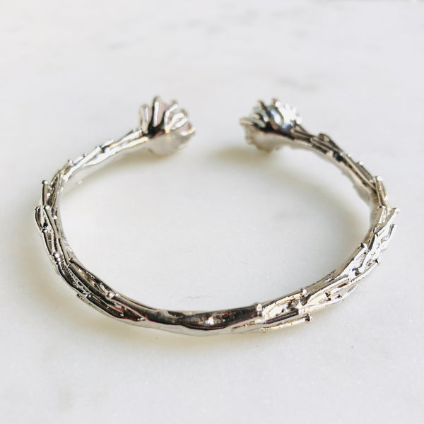 Raw Rose Quartz & Aquamarine Coral Reef Bangle in Silver - Crystal Of A Kind