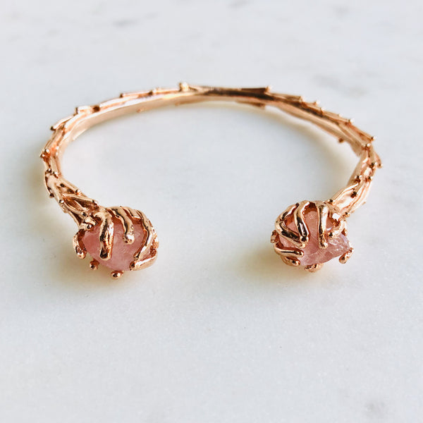 Raw Rose Quartz Coral Reef Bangle in Rose Gold - Crystal Of A Kind