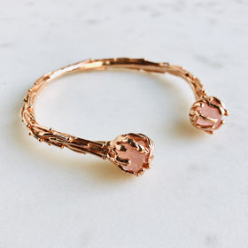 Raw Rose Quartz Coral Reef Bangle in Rose Gold - Crystal Of A Kind