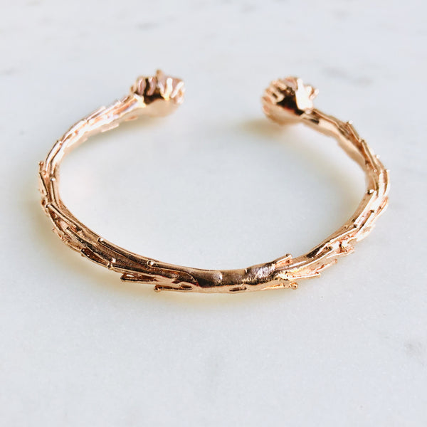 Raw Rose Quartz Coral Reef Bangle in Rose Gold - Crystal Of A Kind