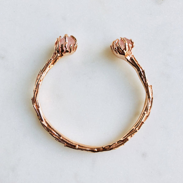 Raw Rose Quartz Coral Reef Bangle in Rose Gold - Crystal Of A Kind