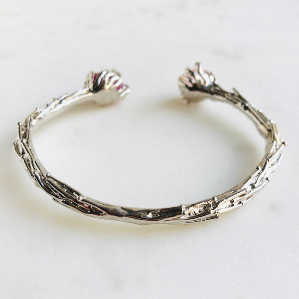 Raw Ruby & Rose Quartz Coral Reef Bangle in Silver - Crystal Of A Kind