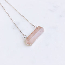 Rose Quartz Hexagonal Necklace in 925 Sterling Silver - Crystal Of A Kind