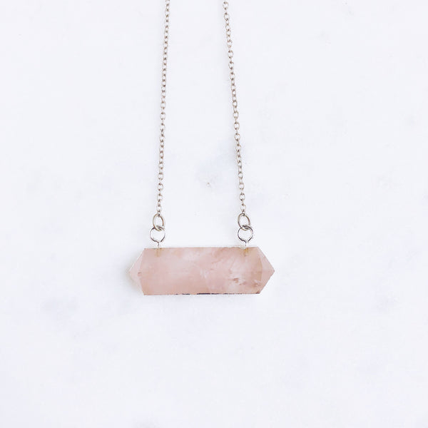 Rose Quartz Hexagonal Necklace in 925 Sterling Silver - Crystal Of A Kind