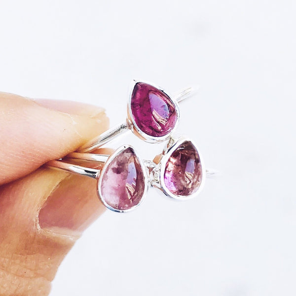 Pink Tourmaline Teardrop Ring in 925 Sterling Silver - Crystal Of A Kind