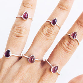 Pink Tourmaline Teardrop Ring in 925 Sterling Silver - Crystal Of A Kind