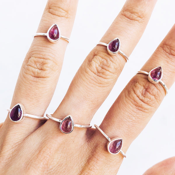 Pink Tourmaline Teardrop Ring in 925 Sterling Silver - Crystal Of A Kind