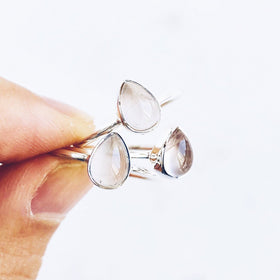 Rose Quartz Teardrop Ring in 925 Sterling Silver - Crystal Of A Kind