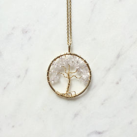Crystal Quartz Tree of Life Necklace in 18k Gold - Crystal Of A Kind