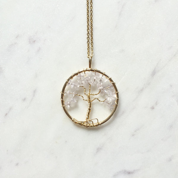 Crystal Quartz Tree of Life Necklace in 18k Gold - Crystal Of A Kind