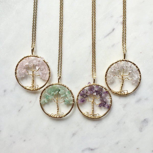 Crystal Quartz Tree of Life Necklace in 18k Gold - Crystal Of A Kind