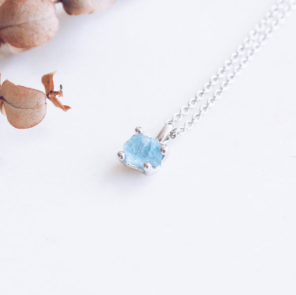 Raw Aquamarine Necklace in Silver - Crystal Of A Kind