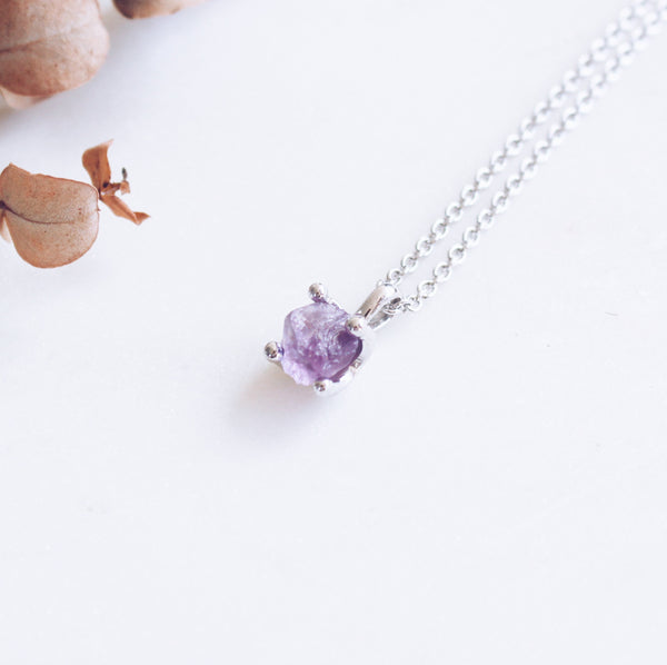 Raw Amethyst Necklace in Silver - Crystal Of A Kind