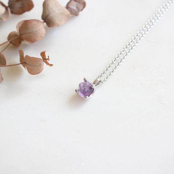 Raw Amethyst Necklace in Silver - Crystal Of A Kind