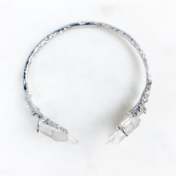 Raw Crystal Quartz Leaves Bangle in Silver - Crystal Of A Kind