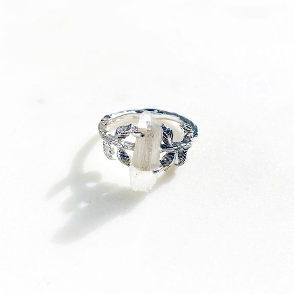 Crystal Quartz Leaves Ring in Silver - Crystal Of A Kind