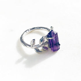 Amethyst Leaves Ring in Silver - Crystal Of A Kind
