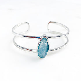 Raw Aquamarine Infinity Bangle in Silver - Crystal Of A Kind