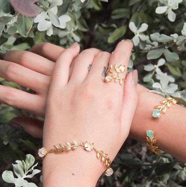 Raw Emerald Leaves Bangle in Rose Gold - Crystal Of A Kind
