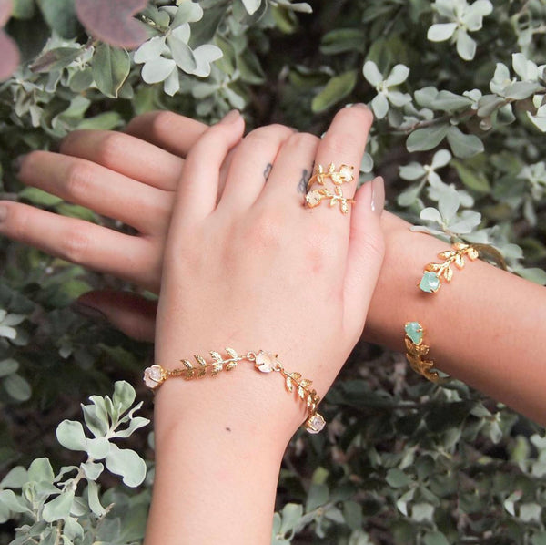 Raw Amethyst Leaves Bangle in Silver - Crystal Of A Kind