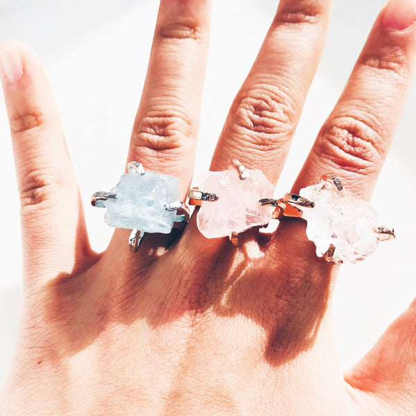 Raw Rose Quartz Power Ring in Rose Gold - Crystal Of A Kind