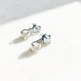 Raw Aquamarine & White Topaz Dual Stud Earrings in Silver - Crystal Of A Kind