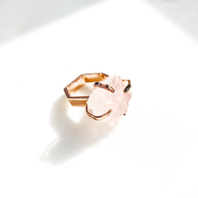 Raw Rose Quartz Power Ring in Rose Gold - Crystal Of A Kind