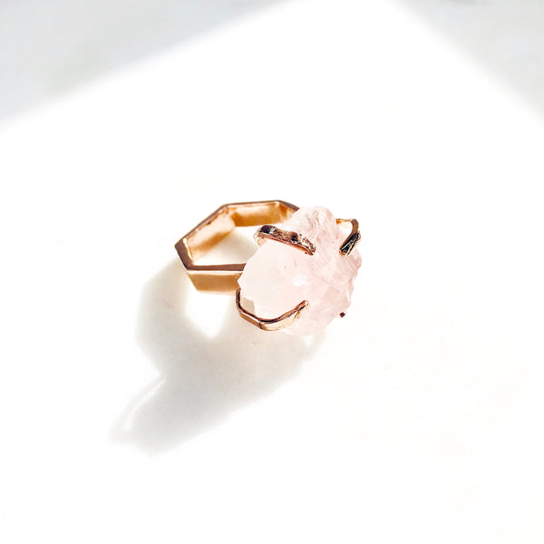 Raw Rose Quartz Power Ring in Rose Gold - Crystal Of A Kind