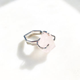 Raw Rose Quartz Power Ring in Silver - Crystal Of A Kind