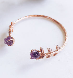Raw Amethyst Leaves Bangle in Rose Gold - Crystal Of A Kind