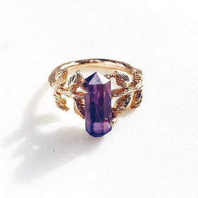 Amethyst Leaves Ring in Rose Gold - Crystal Of A Kind