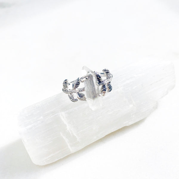 Crystal Quartz Leaves Ring in Silver - Crystal Of A Kind