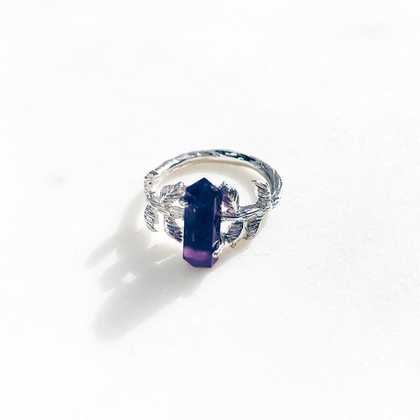 Amethyst Leaves Ring in Silver - Crystal Of A Kind