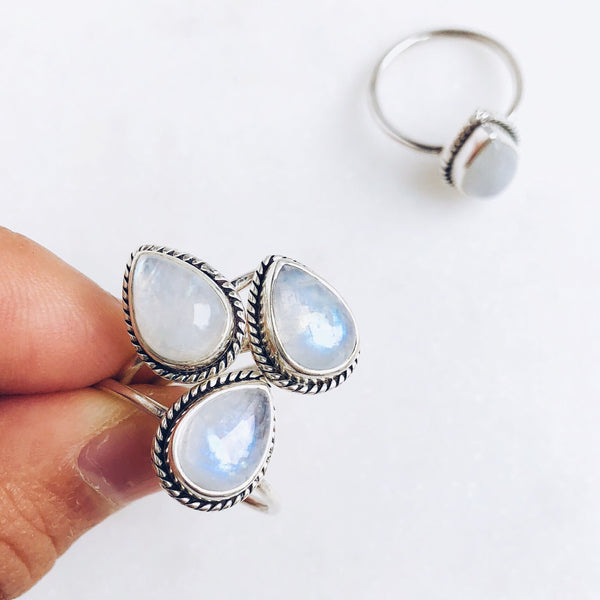 Moonstone Teardrop Ring in 925 Sterling Silver - Crystal Of A Kind