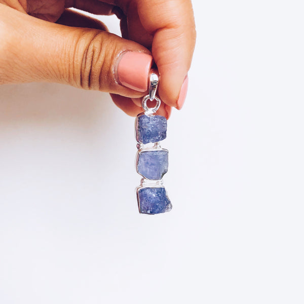 Raw Tanzanite Pendant in 925 Sterling Silver - Crystal Of A Kind
