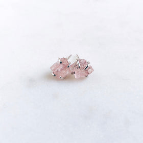 Raw Morganite Stud Earrings in 925 Sterling Silver - Crystal Of A Kind