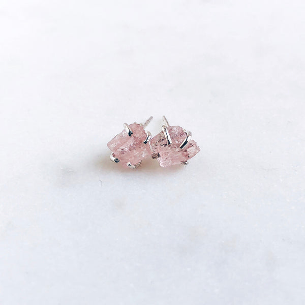 Raw Morganite Stud Earrings in 925 Sterling Silver - Crystal Of A Kind