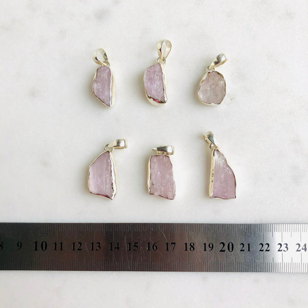 Raw Kunzite Pendant in 925 Sterling Silver