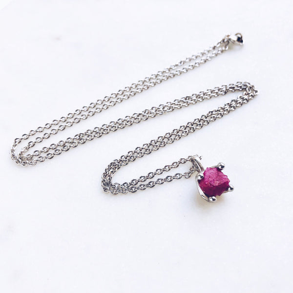 Raw Ruby Necklace in Silver - Crystal Of A Kind