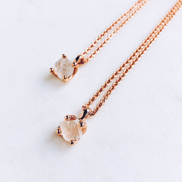 Raw White Topaz Necklace in Rose Gold - Crystal Of A Kind
