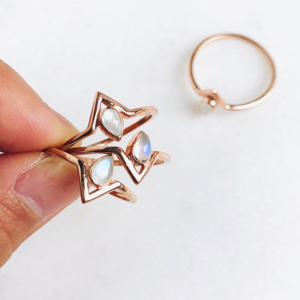 Moonstone Astral Teardrop Ring in Rose Gold Vermeil - Crystal Of A Kind