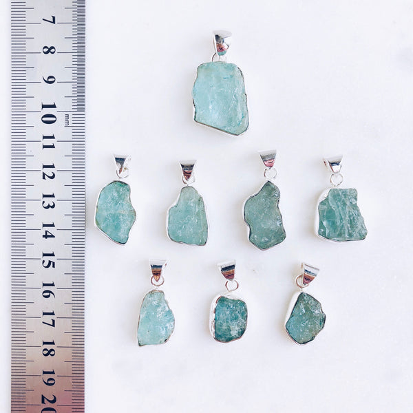 Raw Aquamarine Pendant in 925 Sterling Silver - Crystal Of A Kind