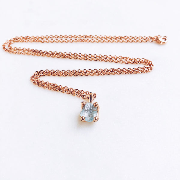 Raw Aquamarine Necklace in Rose Gold - Crystal Of A Kind