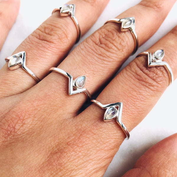 Moonstone Astral Teardrop Ring in 925 Sterling Silver - Crystal Of A Kind
